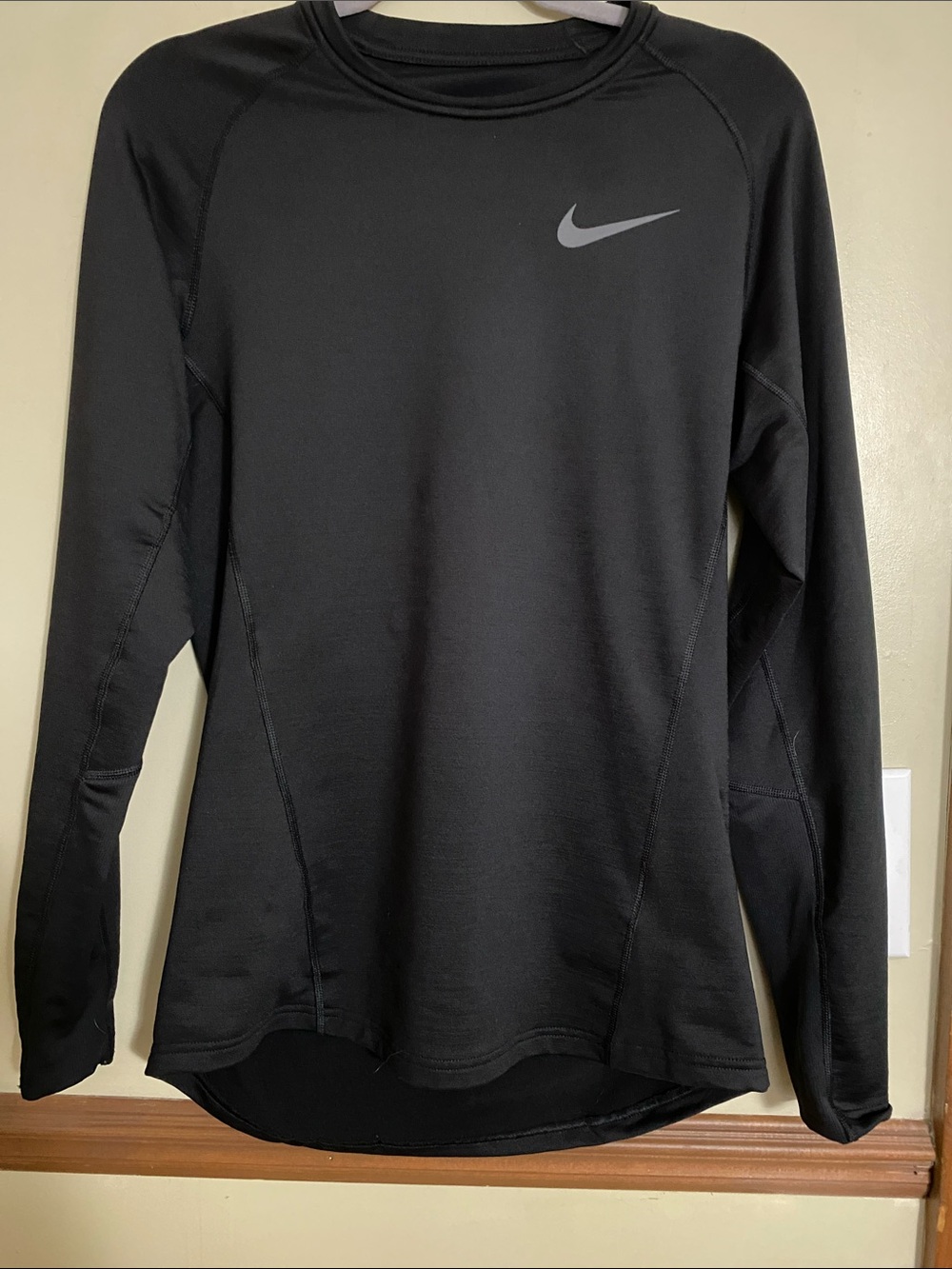 Nike Black Long-Sleeve Lined Training Top with Gray Swoosh